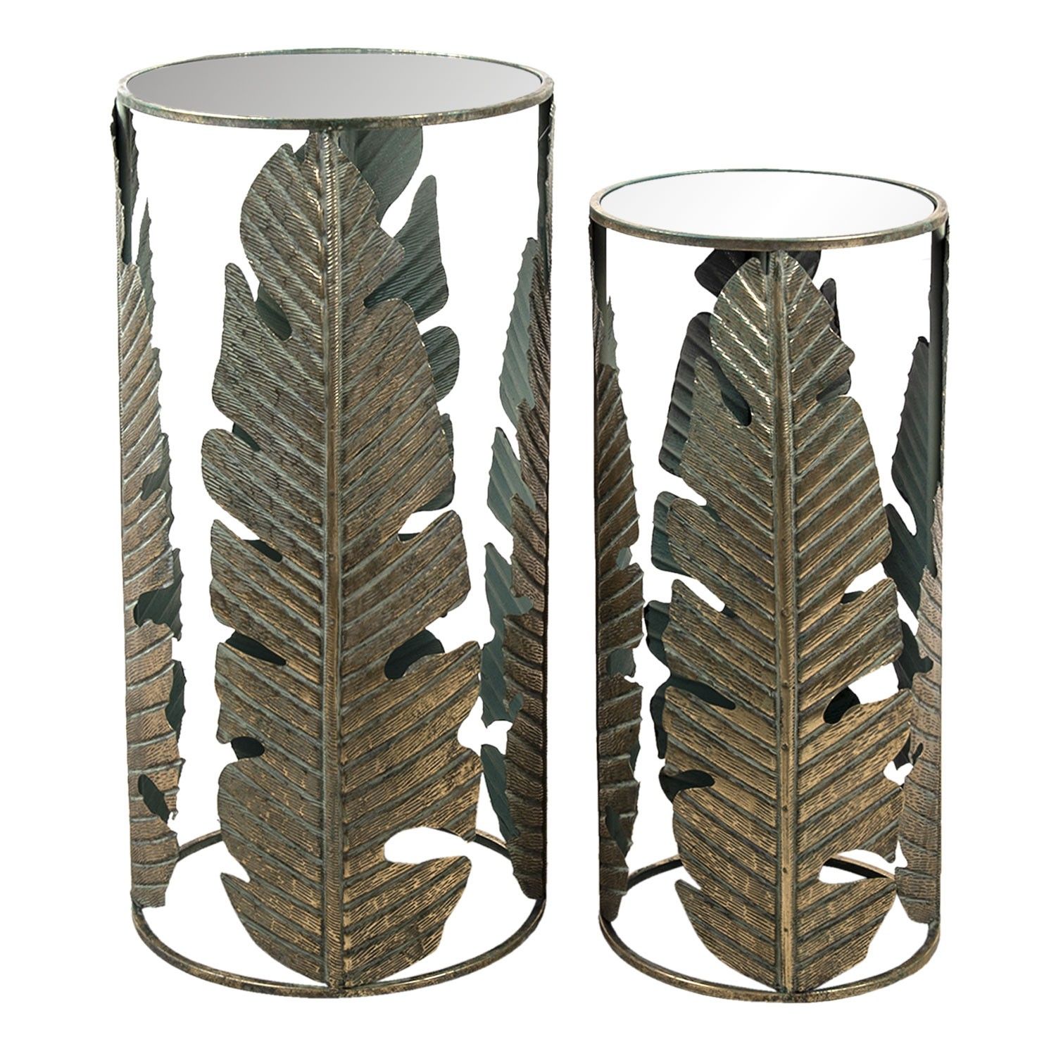 Kovové odkládací stolky s listy po obvodu (2 ks)- Ø 39*82 / Ø 31*72 cm Clayre & Eef - LaHome - vintage dekorace