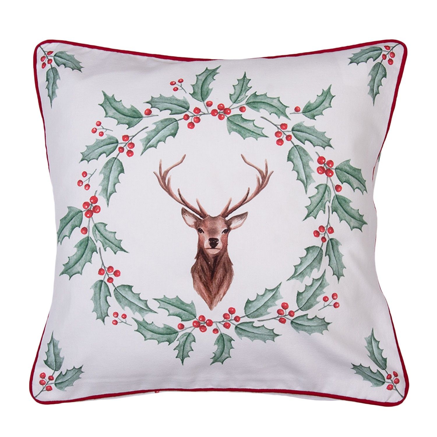 Povlak na polštář s motivem jelena Holly Christmas - 40*40 cm Clayre & Eef - LaHome - vintage dekorace