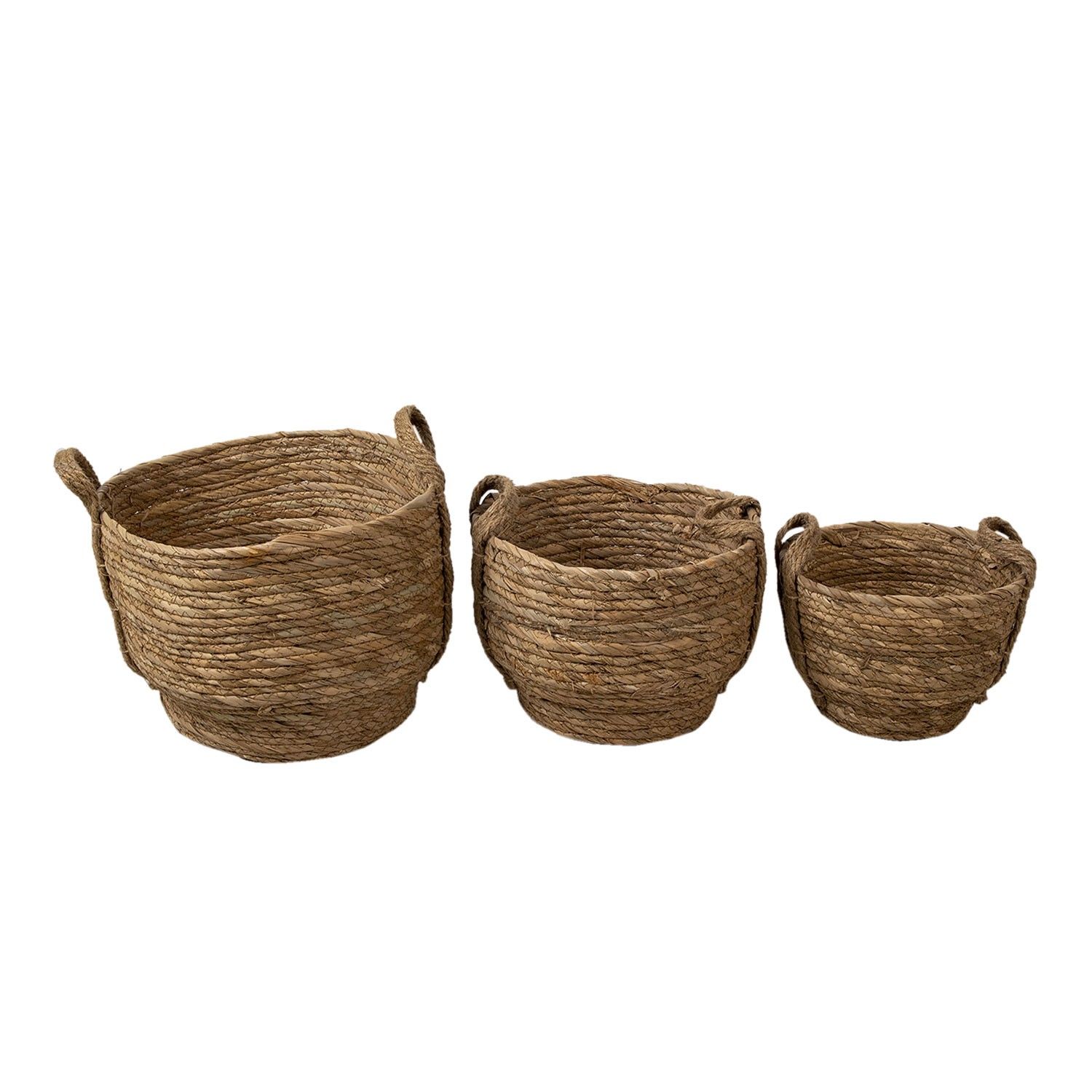 Sada přírodních pletených košíků s uchy (set 3 ks) - Ø 33*24 / Ø 27*19  / Ø 23*15 cm Clayre & Eef - LaHome - vintage dekorace