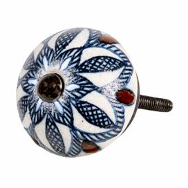 LaHome - vintage dekorace: Sada 4 ks keramická úchytka s modrým vzorem Misha - Ø 4*3 cm Clayre & Eef
