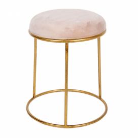 Zlatá kovová stolička se světle růžovým sametovým sedákem - Ø 42*48 cm Clayre & Eef