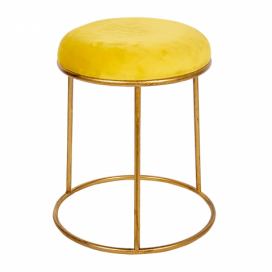 Zlatá kovová stolička se žlutým sametovým podsedákem - Ø 42*48 cm Clayre & Eef