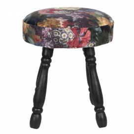 Černá dřevěná stolička s květovaným sedákem - Ø 30*37 cm Clayre & Eef