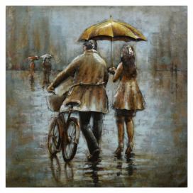 Kovový nástěnný obraz Dvojice v dešti - 100*5.5*100 cm Clayre & Eef