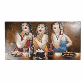 Nástěnná malba tří kyprých hodujících žen - 140*8*70 cm Clayre & Eef LaHome - vintage dekorace