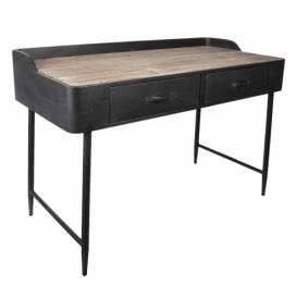 Černý kovový pracovní stůl s dřevěnou deskou- 134*65*80 cm Clayre & Eef