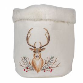 Látkový vánoční košík s jelenem - Ø 17*18 cm Clayre & Eef