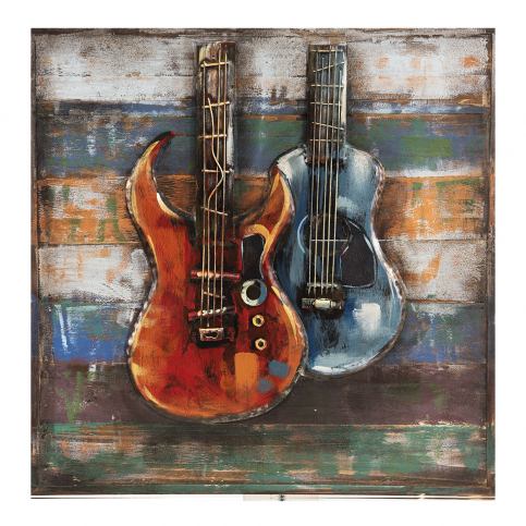 Nástěnný dřevěný obraz s kovovou 3D dekorací Kytary - 60*5*60 cm Clayre & Eef LaHome - vintage dekorace