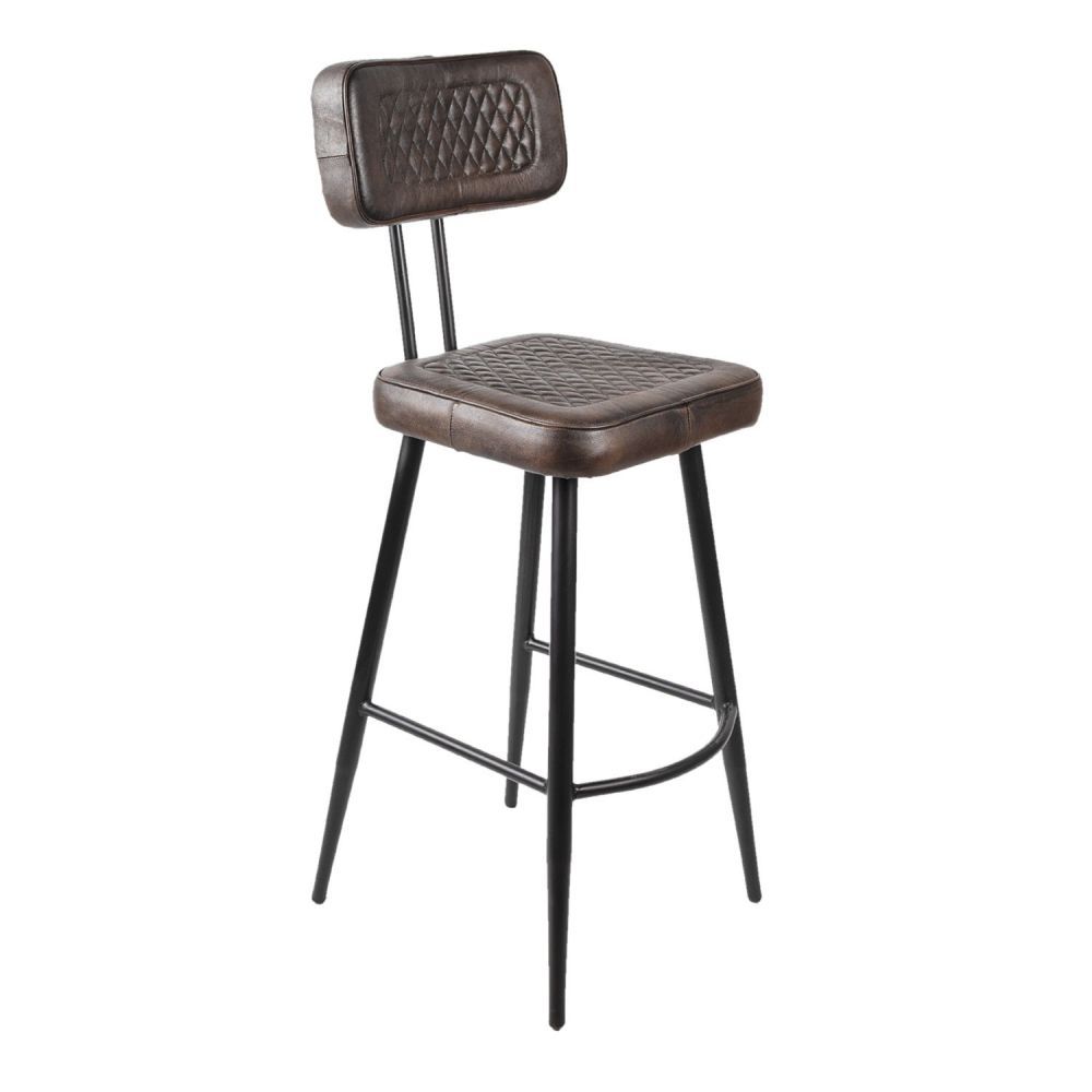 Kožená barová židle s kovovými nohami a opěrkou Pinia - 43*50*112 cm Clayre & Eef - LaHome - vintage dekorace
