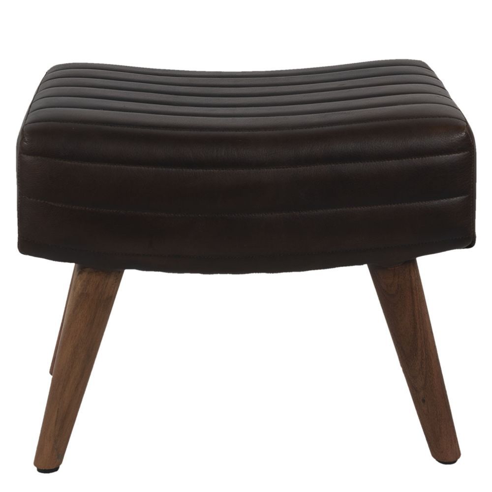 Hnědá kožená stolička s dřevěnými nohami Minot - 49*33*41 cm Clayre & Eef - LaHome - vintage dekorace