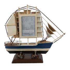 Dekorace kovový model lodi s fotorámečkem - 27*9*24 cm Clayre & Eef LaHome - vintage dekorace
