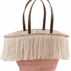 Světle růžová plážová taška/ košík s třásněmi Beach tassel  - 48*18*30cm J-Line by Jolipa