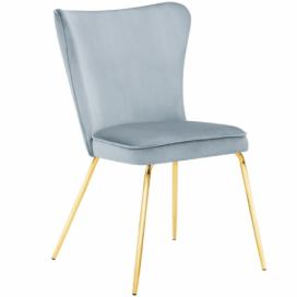 Světle modrá sametová jídelní židle MICADONI ARI