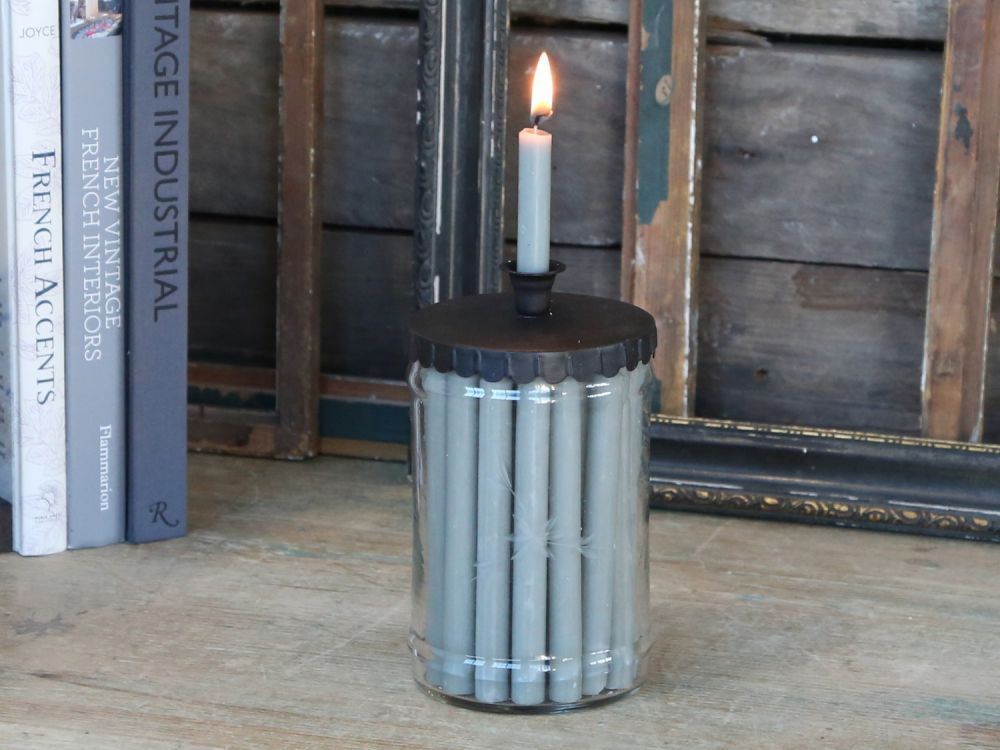 Svícen na úzkou svíčku ve tvaru staré sklenice Jari - Ø 9*16cm Chic Antique - LaHome - vintage dekorace