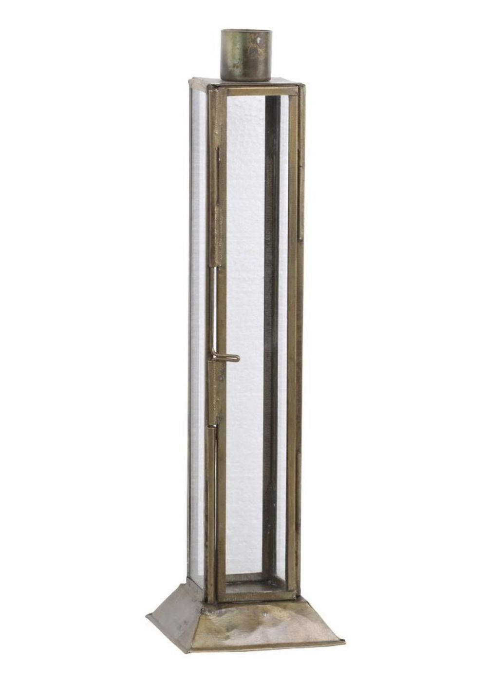 Mosazný antik kovový svícen na úzkou svíčku Forei  - 6.5*6.5*22cm  Chic Antique - LaHome - vintage dekorace