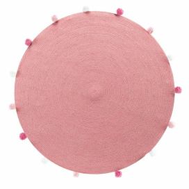 Douceur d\'intérieur Růžový koberec s bambulemi POMPOMPARTY, O 90 cm