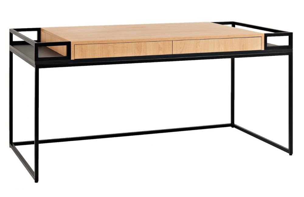 Nordic Design Černý kovový pracovní stůl Hugo 180 x 78 cm s dubovým dekorem - Designovynabytek.cz