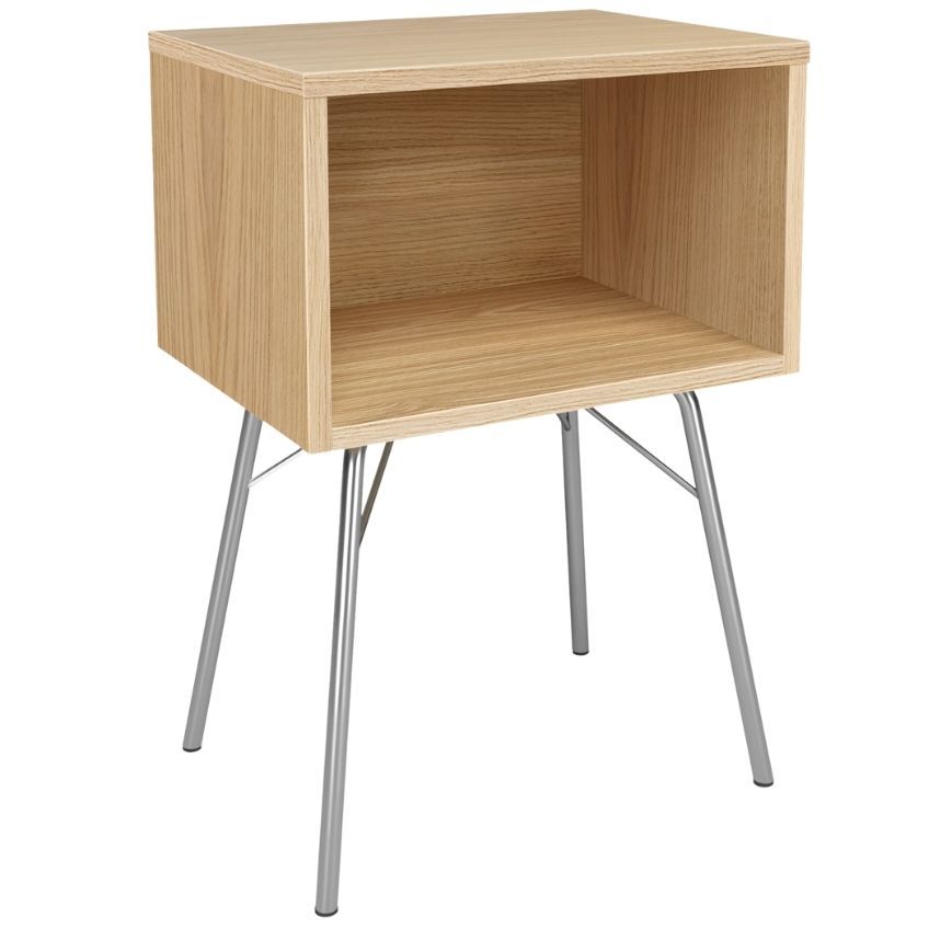 Dubový noční stolek Woodman Rayburn s chromovou podnoží 40 x 30 cm - Designovynabytek.cz