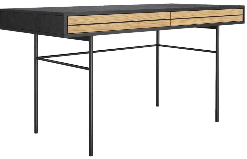 Černý dubový pracovní stůl Woodman Stripe s kovovou podnoží 130 x 60 cm - Designovynabytek.cz