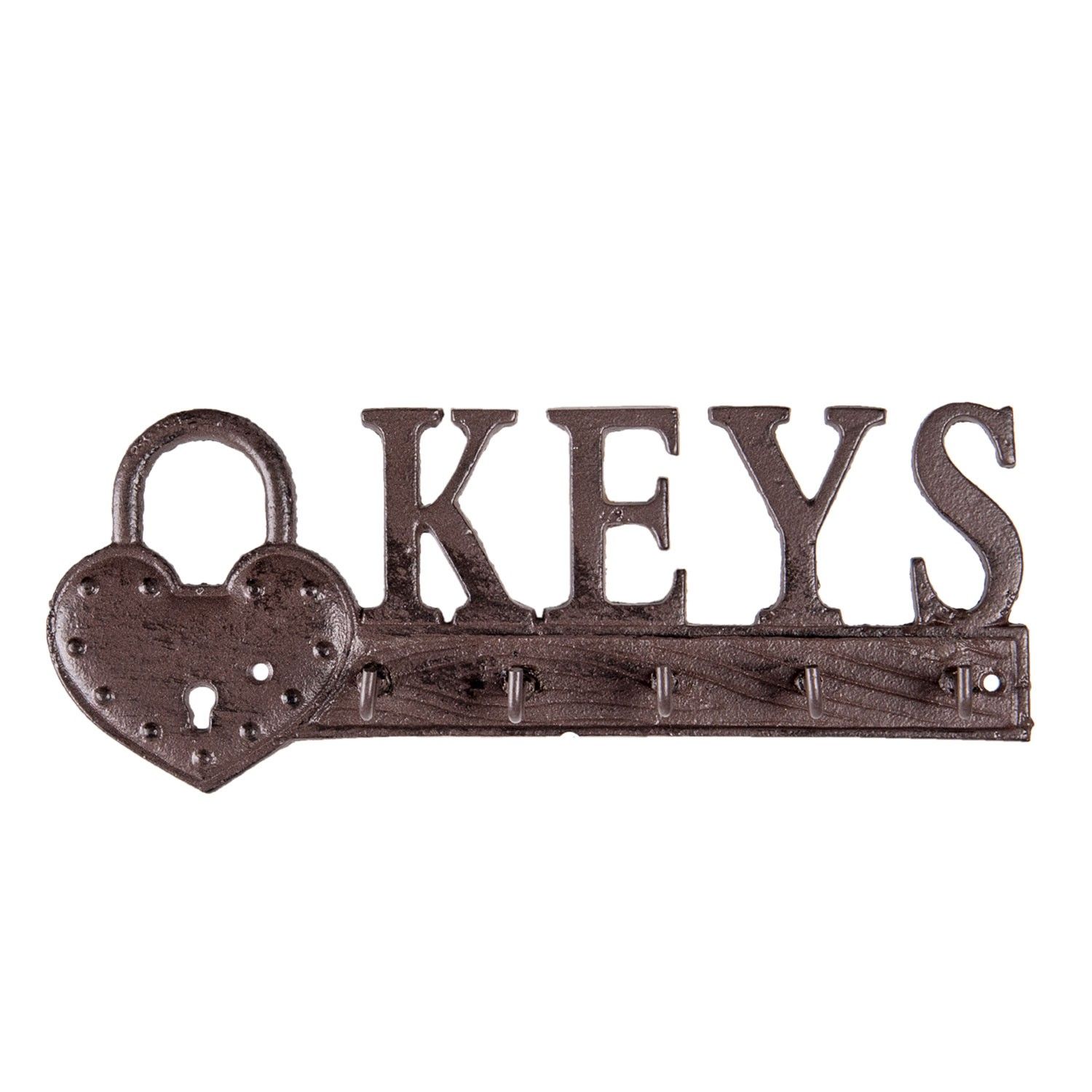 Hnědo černý litinový háček na klíče Keys - 26*3*10 cm Clayre & Eef - LaHome - vintage dekorace