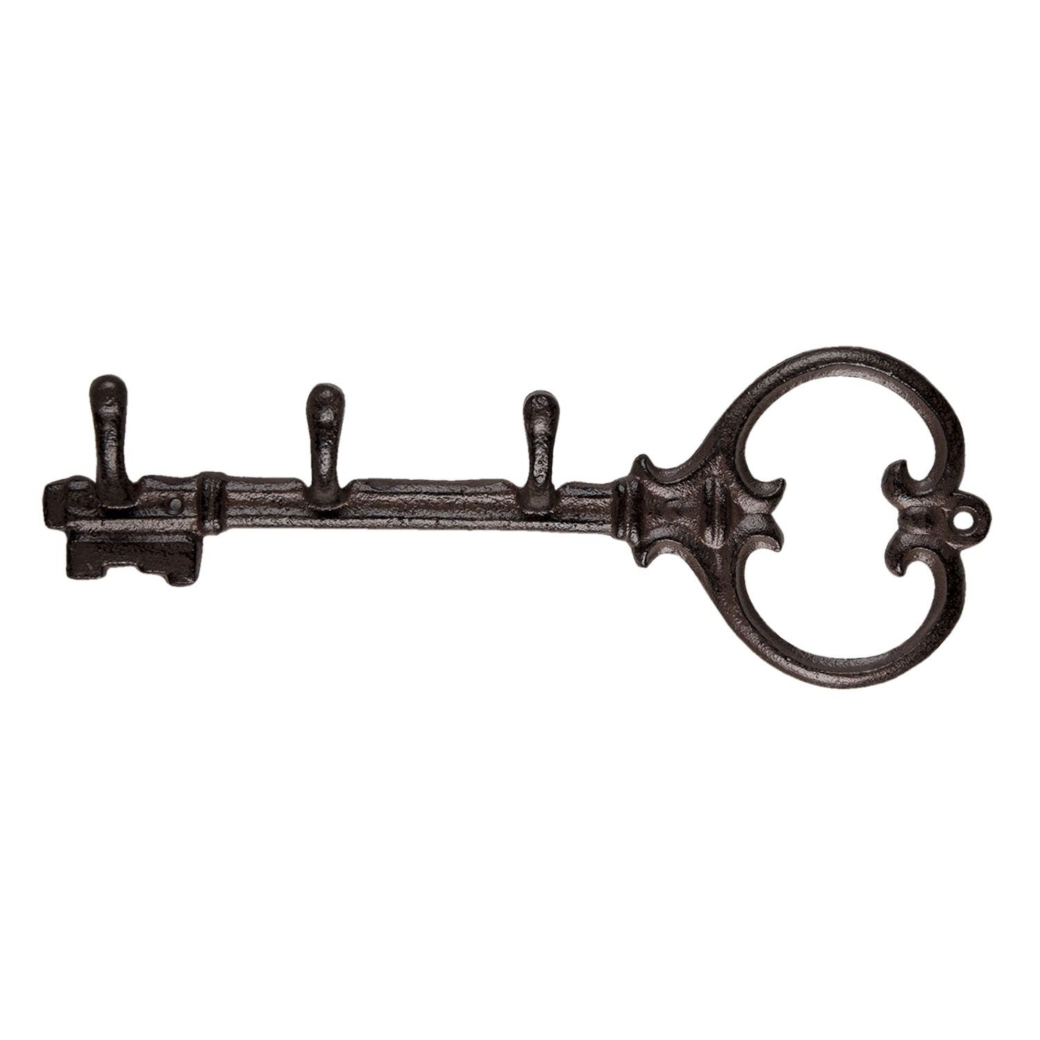 Hnědý litinový nástěnný věšák na oblečení ve tvaru klíče - 33*4*14 cm Clayre & Eef - LaHome - vintage dekorace