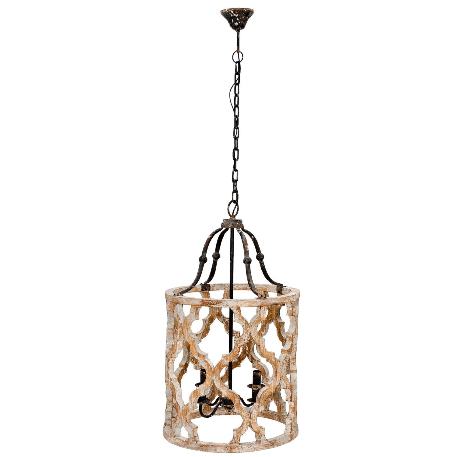 Kovové závěsné světlo s dřevěným stínidlem s patinou Marian – Ø 48*85 cm E14/max 4*25W Clayre & Eef - LaHome - vintage dekorace
