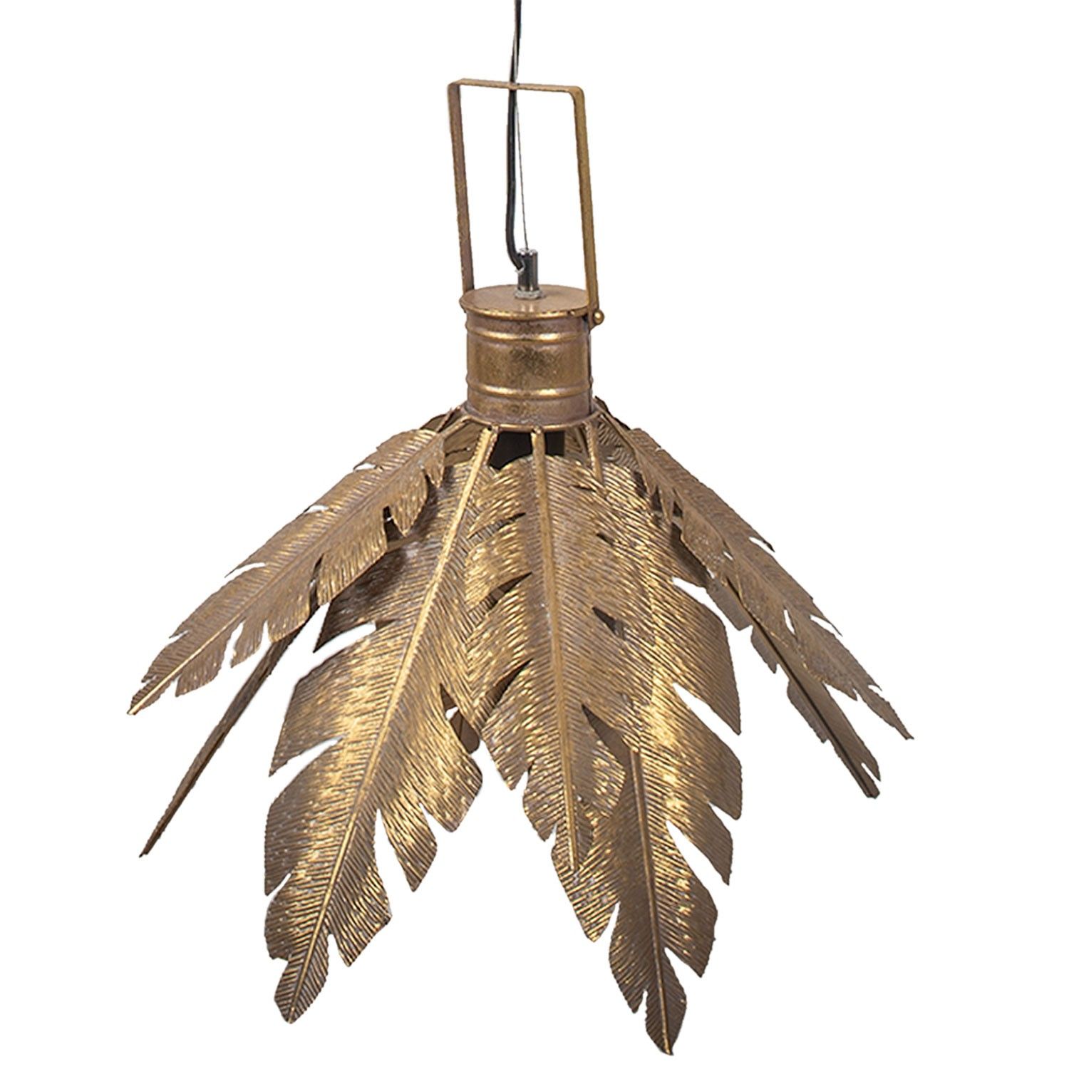 Zlaté kovové závěsné světlo s listy - Ø 45*31 cm E27 Clayre & Eef - LaHome - vintage dekorace