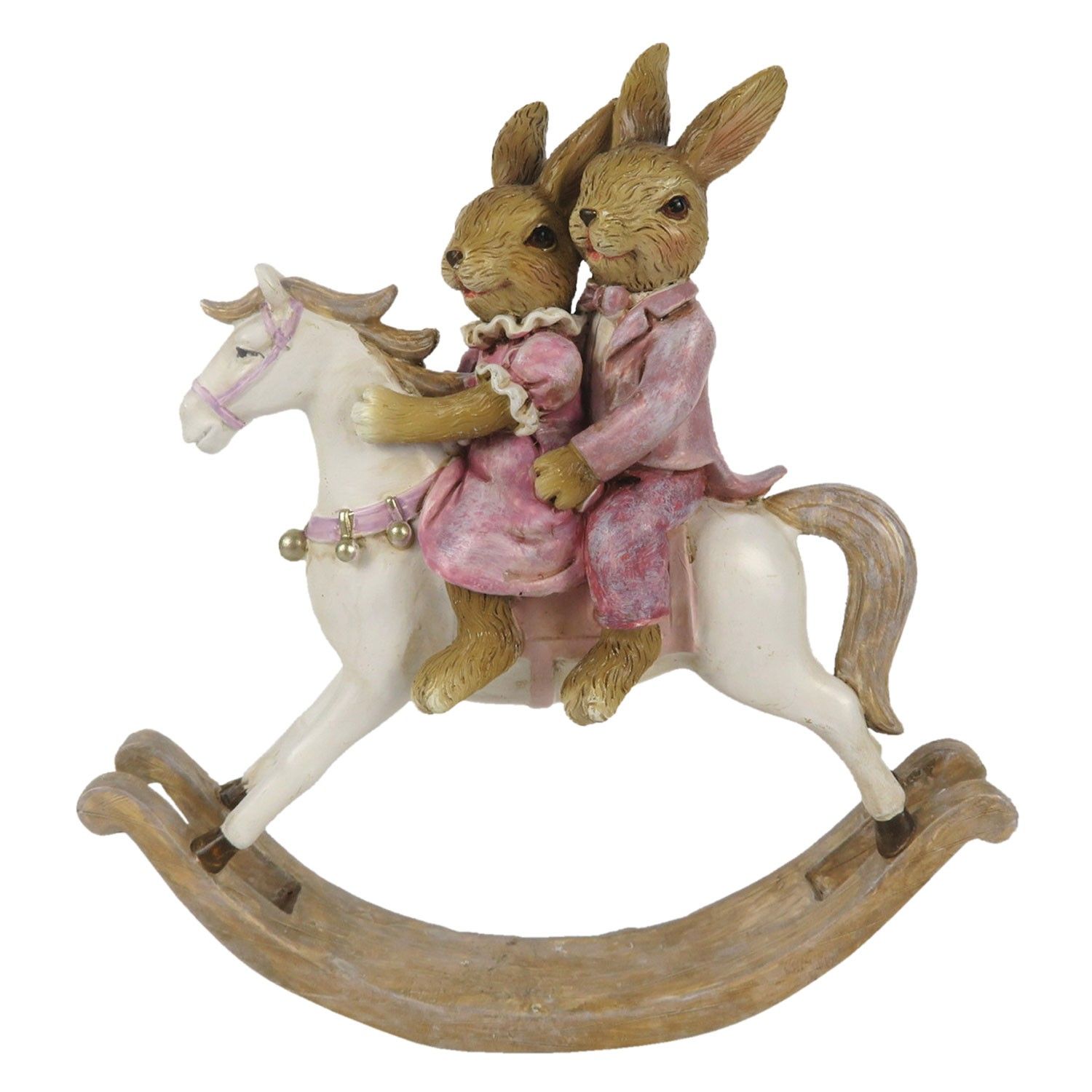 Dekorace králičího páru na houpacím koníkovi - 13*4*14 cm Clayre & Eef - LaHome - vintage dekorace