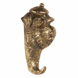 Zlatý nástěnný dekorační háček psa s čepicí - 7*5*13 cm Clayre & Eef