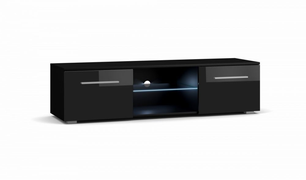 Vivaldi TV stolek Moon s LED osvětlením 140 cm černý mat/černý lesk - Eurokosik.cz