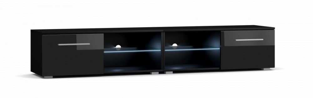 Vivaldi TV stolek Moon Double s LED osvětlením 200 cm černý mat/černý lesk - Houseland.cz
