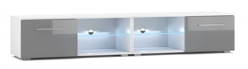 Vivaldi TV stolek Moon Double s LED osvětlením 200 cm bílý mat/šedý lesk - Houseland.cz