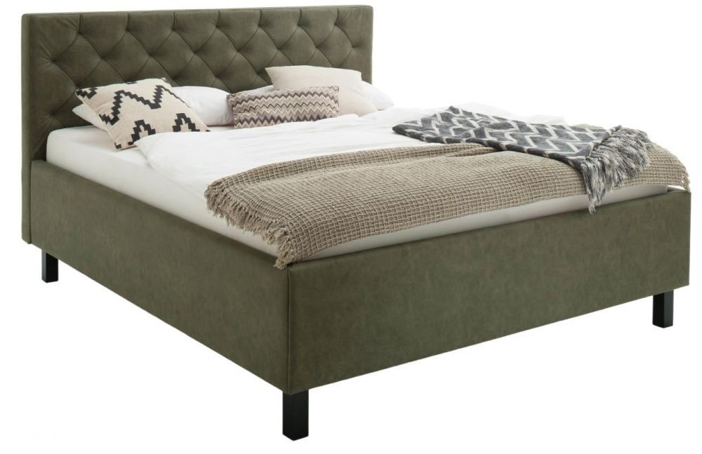 Zelená koženková dvoulůžková postel Meise Möbel San Remo 180 x 200 cm s úložným prostorem - Designovynabytek.cz