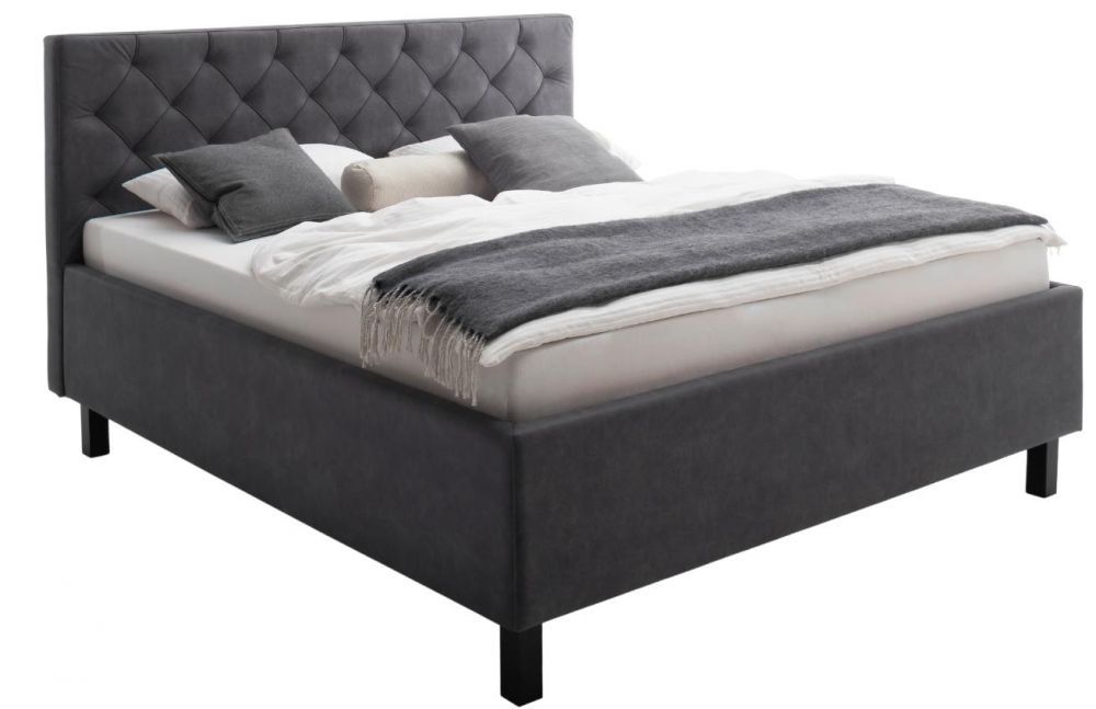 Antracitově šedá koženková dvoulůžková postel Meise Möbel San Remo 180 x 200 cm s úložným prostorem - Designovynabytek.cz