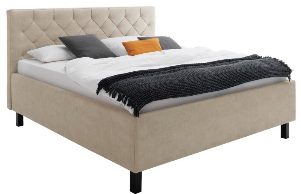 Béžová koženková dvoulůžková postel Meise Möbel San Remo 180 x 200 cm s úložným prostorem - Designovynabytek.cz