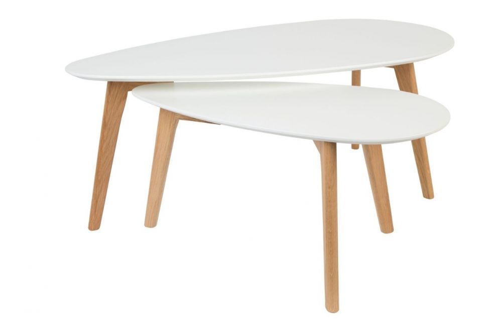 White Label Set dvou bílých dřevěných konferenčních stolků WLL DROP 70/100 cm - Designovynabytek.cz