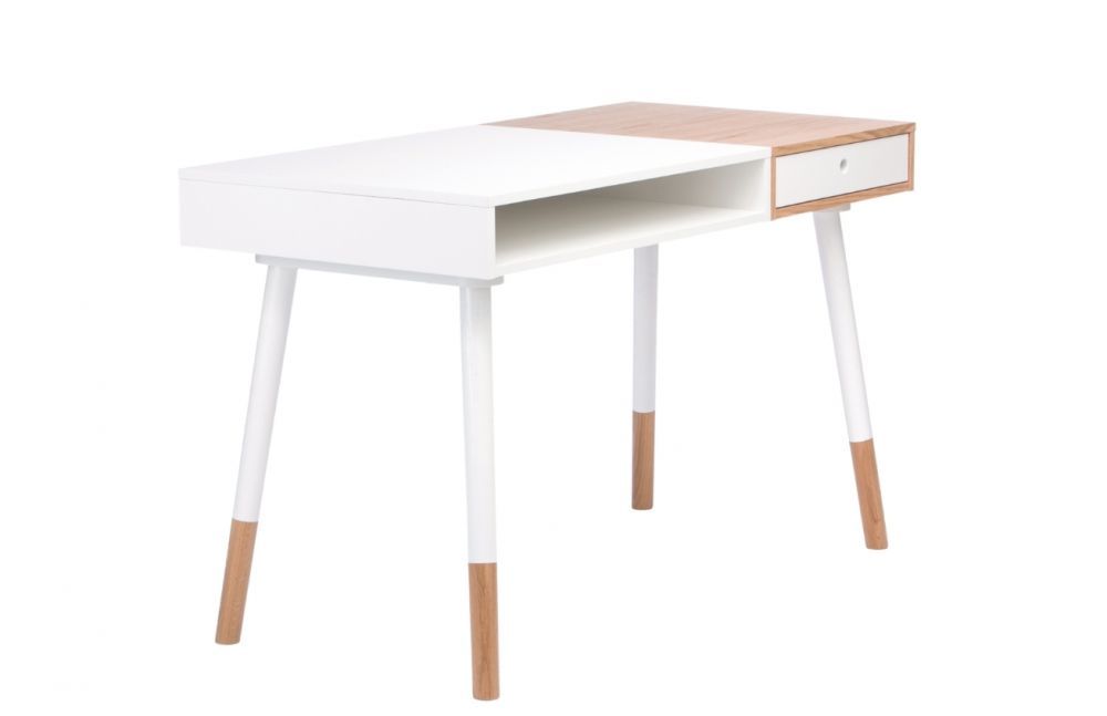 Bílý pracovní stůl Woodman Sonnenblick s dubovou podnoží 120x60 cm - Designovynabytek.cz