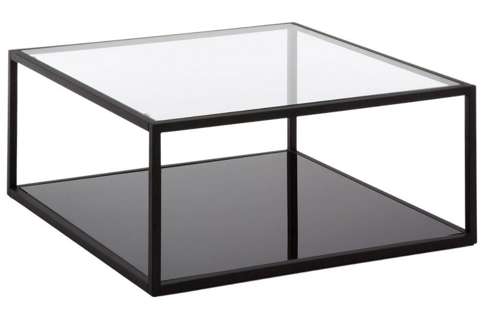 Černý kovový konferenční stolek Kave Home Blackhill 80 x 80 cm se skleněnou deskou - Designovynabytek.cz