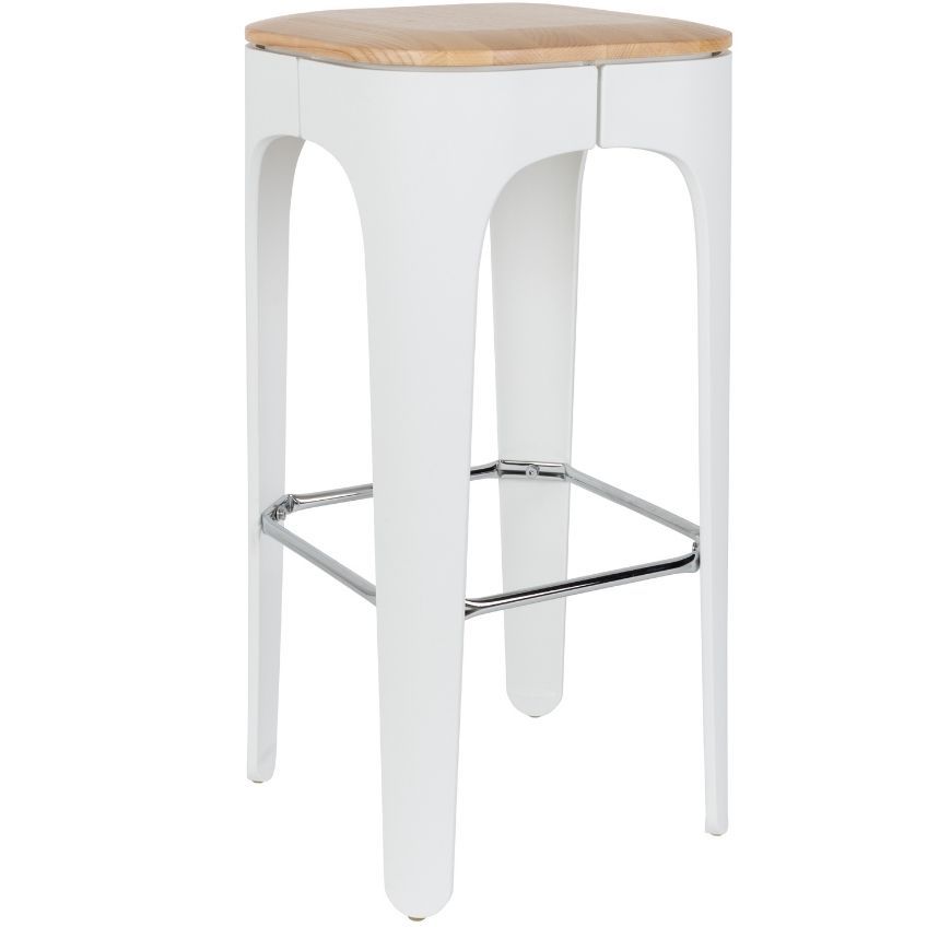 White Label Bílá plastová barová židle WLL UP-HIGH s jasanovým sedákem 73 cm - Designovynabytek.cz