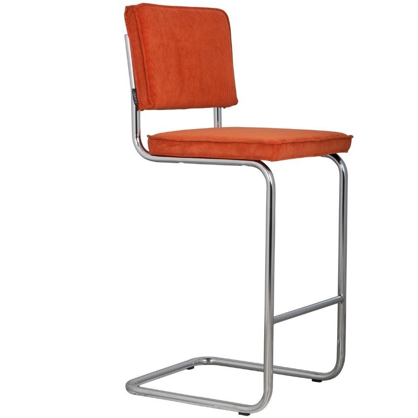 Oranžová manšestrová barová židle ZUIVER RIDGE RIB 75 cm - Designovynabytek.cz