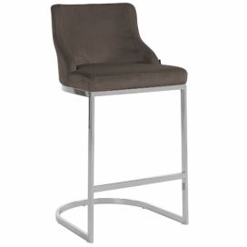 Šedá sametová barová židle Richmond Bolton 75 cm se stříbrnou podnoží