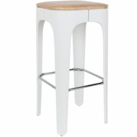 White Label Bílá plastová barová židle WLL UP-HIGH s jasanovým sedákem 73 cm