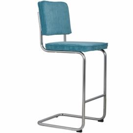 Modrá manšestrová barová židle ZUIVER RIDGE RIB 75 cm