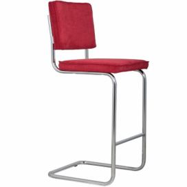 Červená manšestrová barová židle ZUIVER RIDGE RIB 75 cm