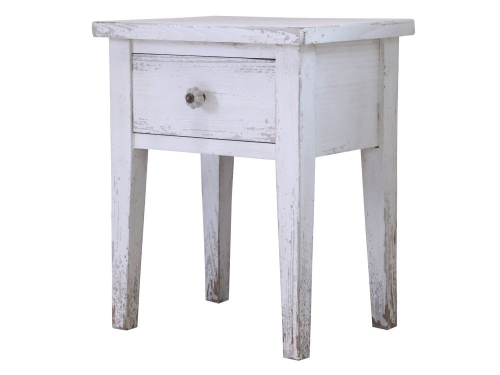Bílý dřevěný retro noční stolek se šuplíkem Fabien - 42*32*52 cm Chic Antique - LaHome - vintage dekorace