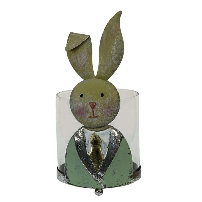 Svícen na čajovku s králíčkem v saku - 11*10*22 cm Clayre & Eef - LaHome - vintage dekorace