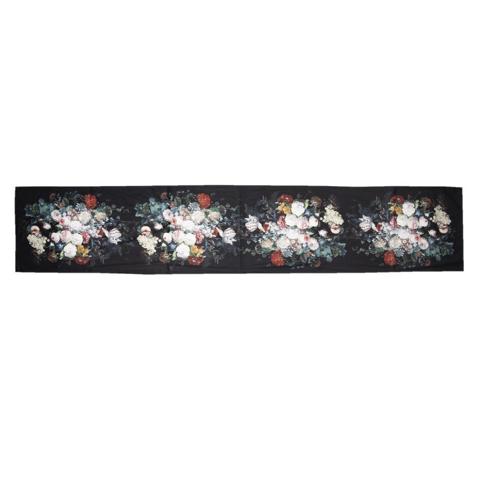 Černý běhoun na stůl s květy - 35*180 cm Clayre & Eef - LaHome - vintage dekorace