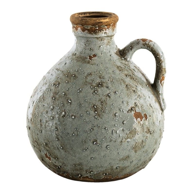 Šedá keramická dekorativní váza s ouškem - 18*17*20 cm Clayre & Eef - LaHome - vintage dekorace
