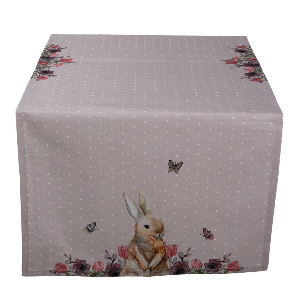 Bavlněný běhoun na stůl s králíčkem Happy Bunny - 50*140 cm Clayre & Eef - LaHome - vintage dekorace
