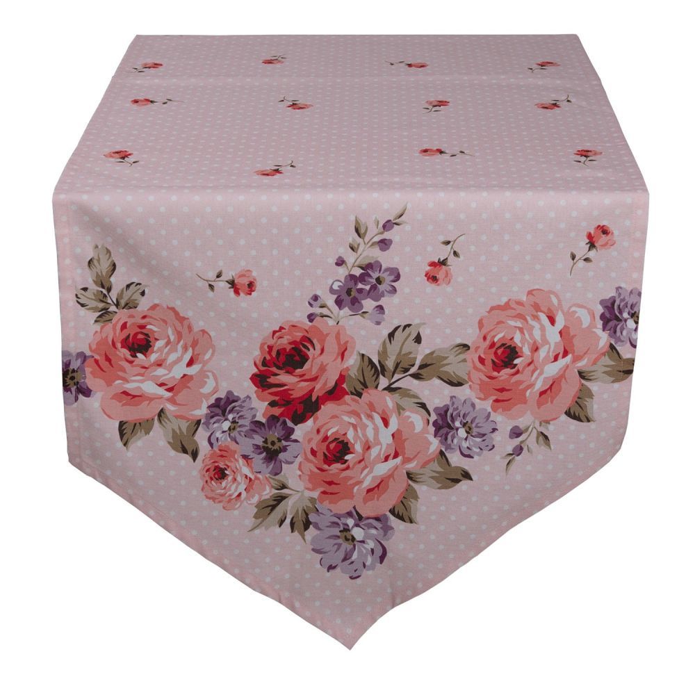 Růžový bavlněný běhoun na stůl s růžemi Dotty Rose - 50*160 cm Clayre & Eef - LaHome - vintage dekorace